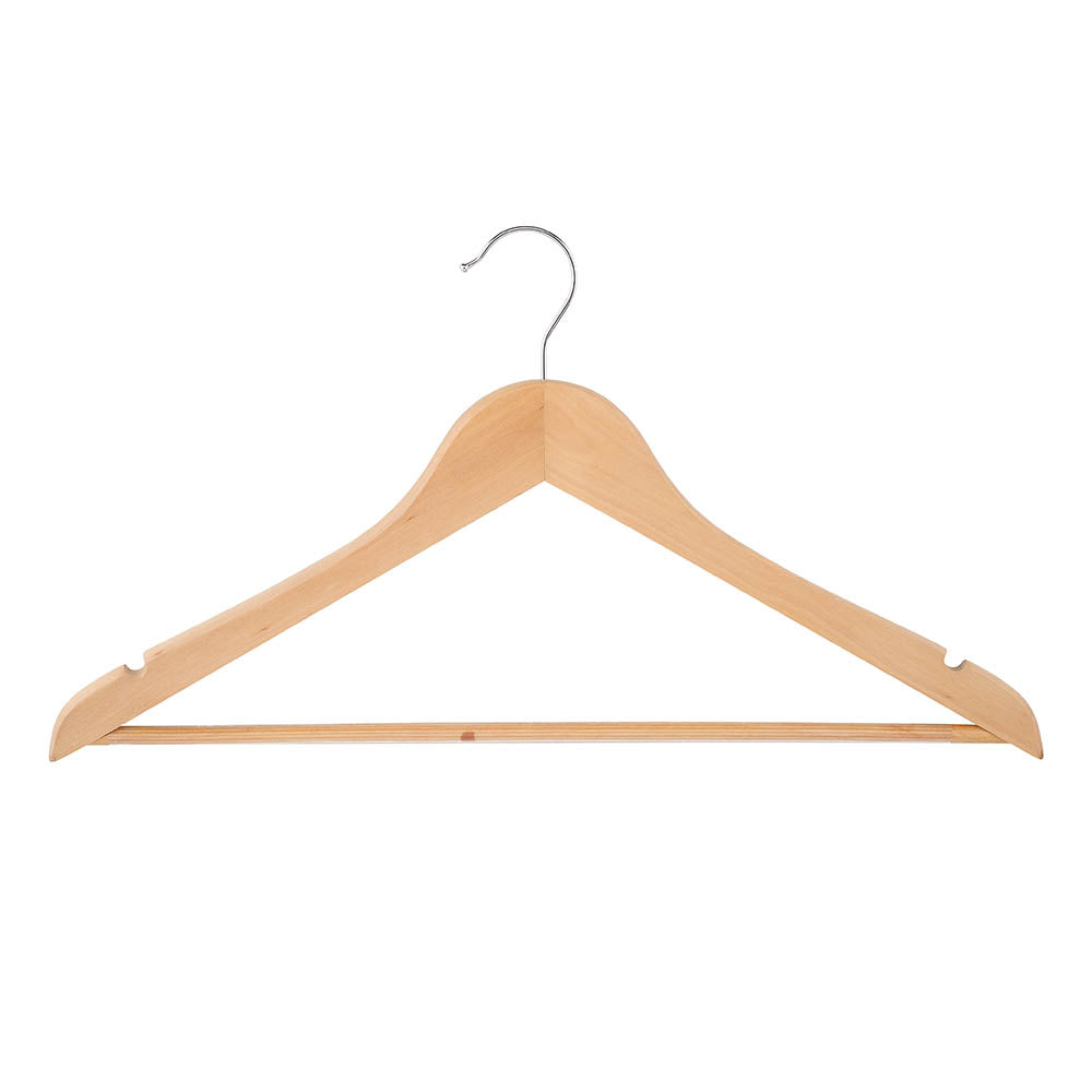 Wood natural color hanger with chrome hook non slip bar