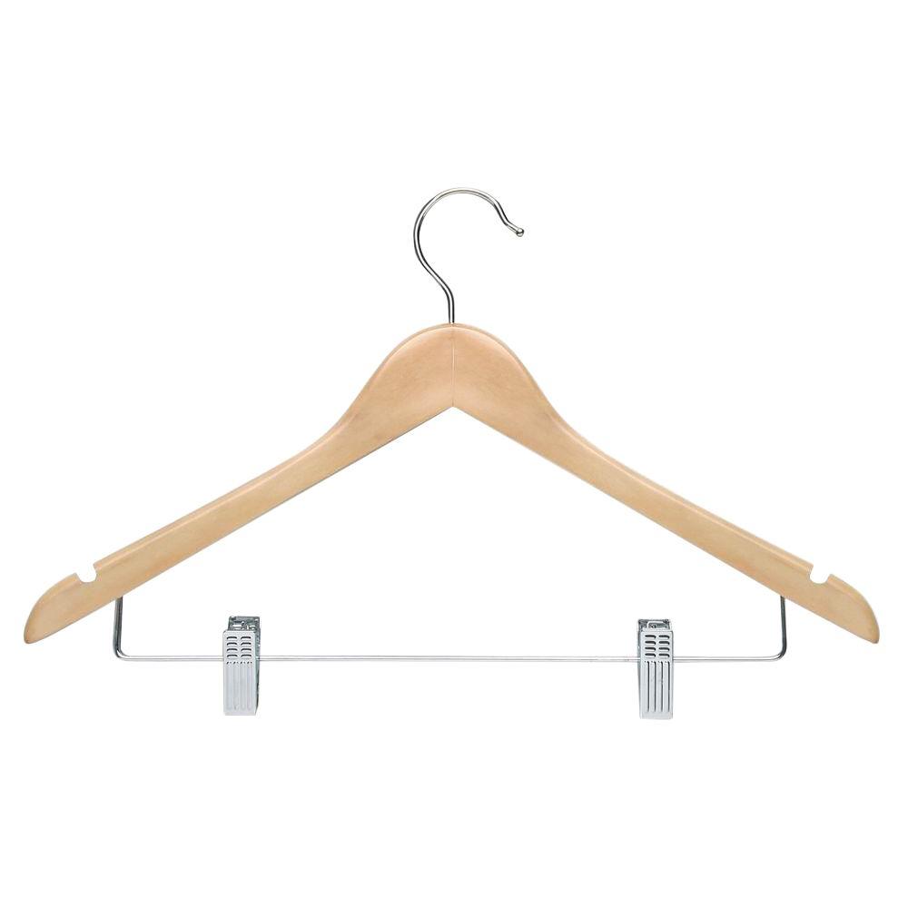 Wood natural color hanger with chrome hook with clips