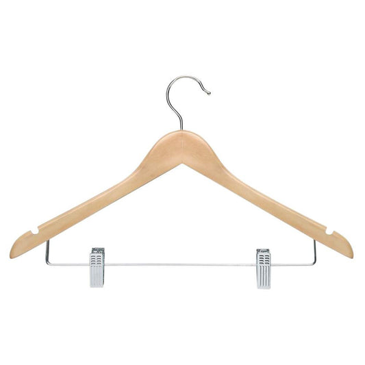 Wood natural color hanger with chrome hook with clips