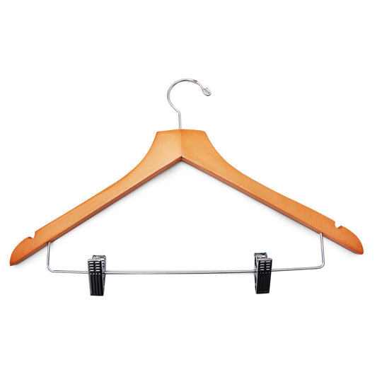 Wood natural color hanger anti theft with clips