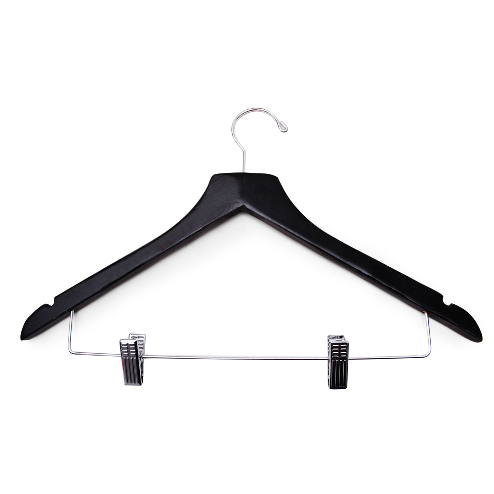 Black color hanger with chrome hook with clips