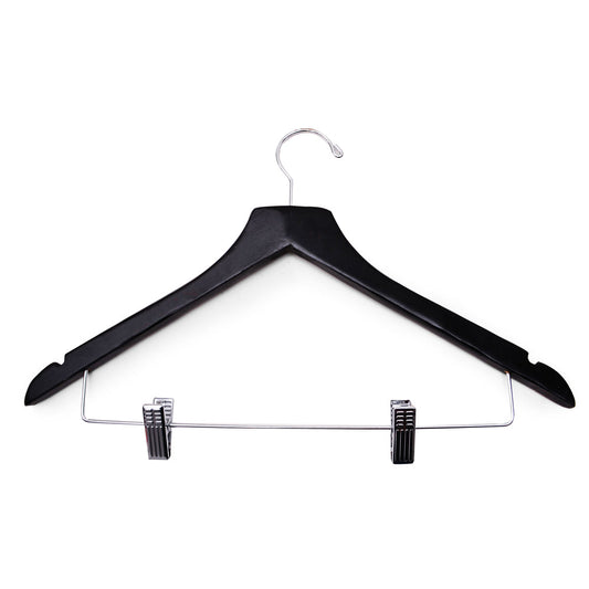Black color hanger with chrome hook with clips